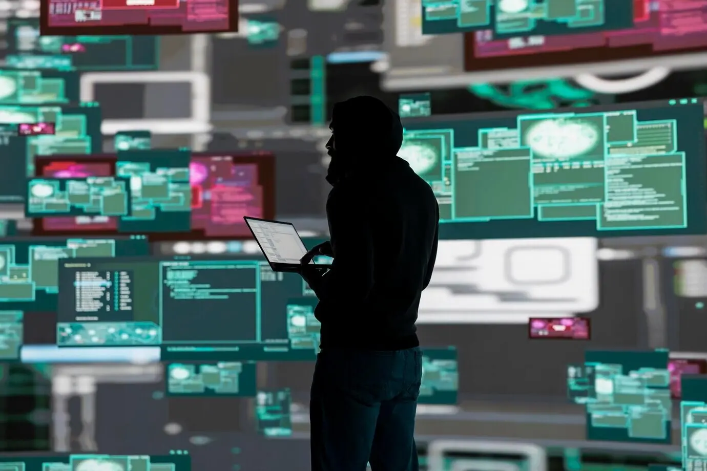 Cybercrime involving a male hacker exploiting a system vulnerability